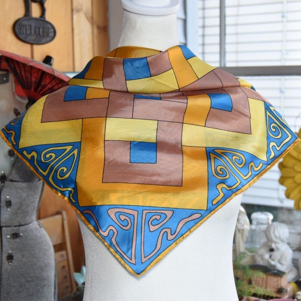 NOS Vintage 1970s Italian Geometric Scarf Mod Basketweave Print Gentex